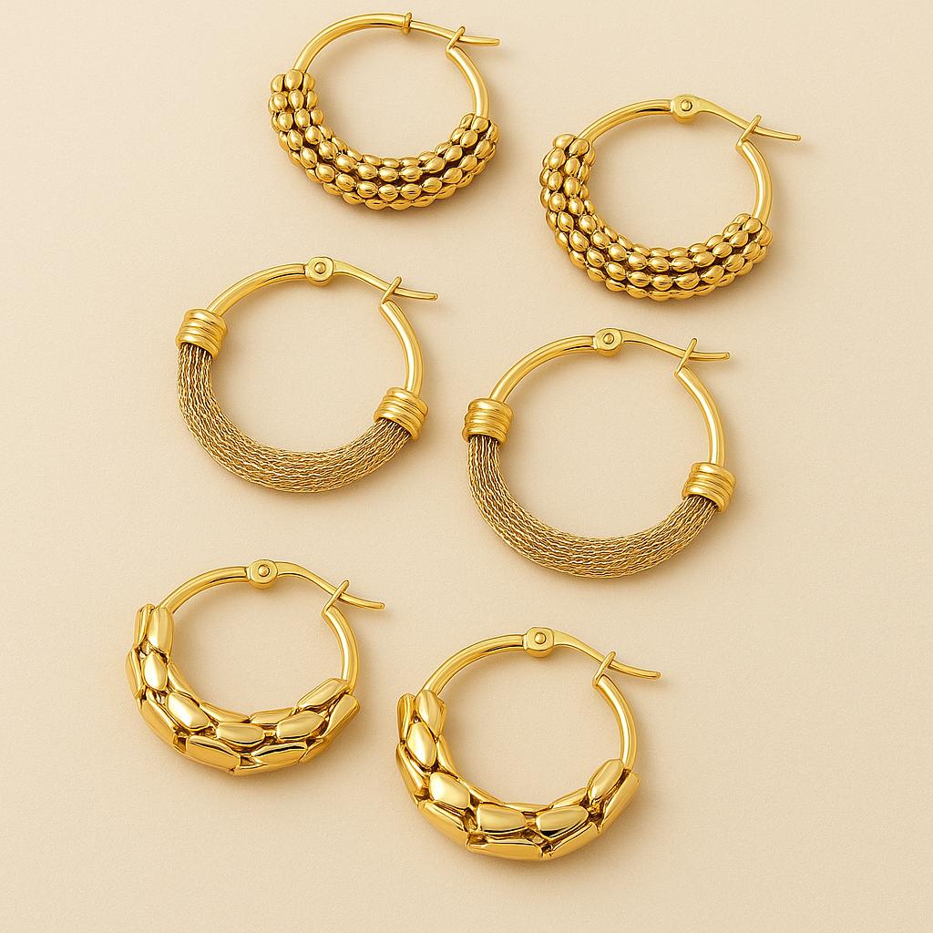3-Pair Set: Mesh Rice Ear Earrings for Women