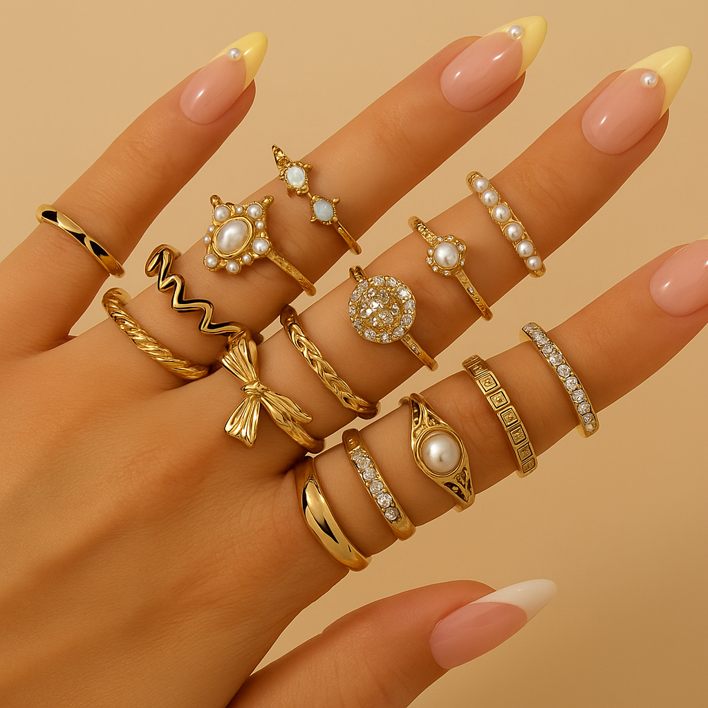15pcs Exquisite Rhinestone Ring Set