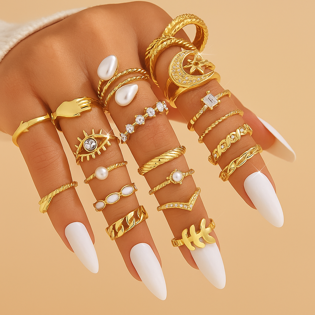 22pcs Vintage Stacking Ring Set - Elegant & Boho-Inspired Designs