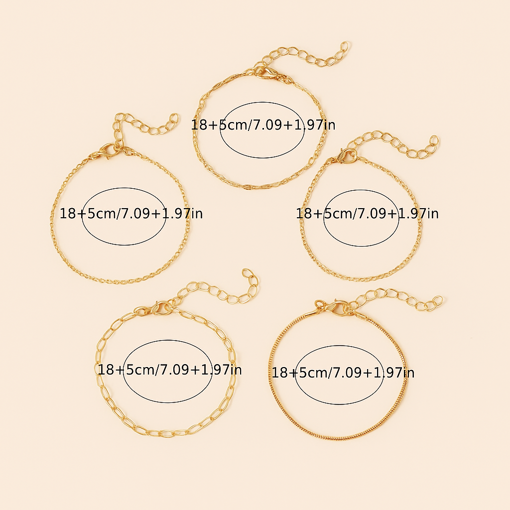 Elegant & Chic 5-Piece Gold-Tone Thin Chain Bracelet Set