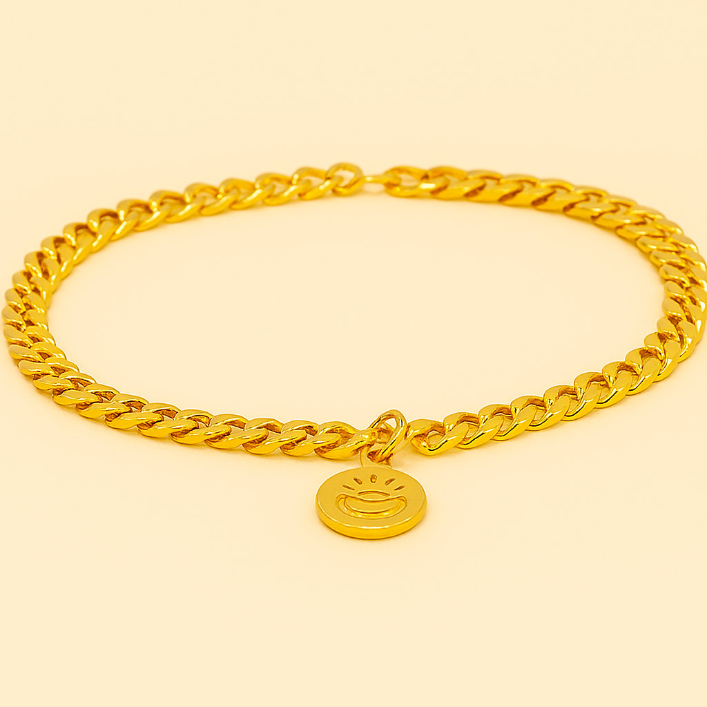 Elegant Golden-Tone Cuban Chain Bracelet with Coin Pendant