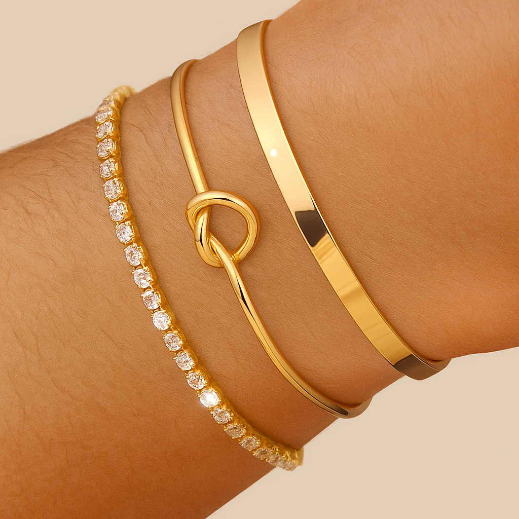 Boho Chic Layered Heart & Zirconia Bracelet Set