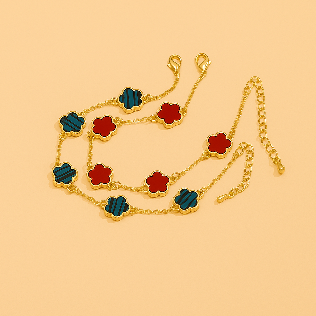 Colorful Flower Thin Chain Bracelet Set