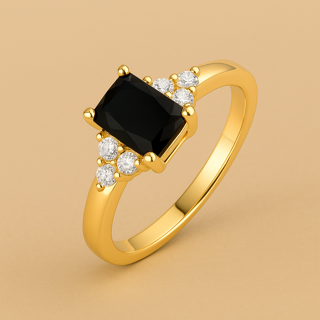 Midnight Baguette – 14k Gold Ring with Black Spinel