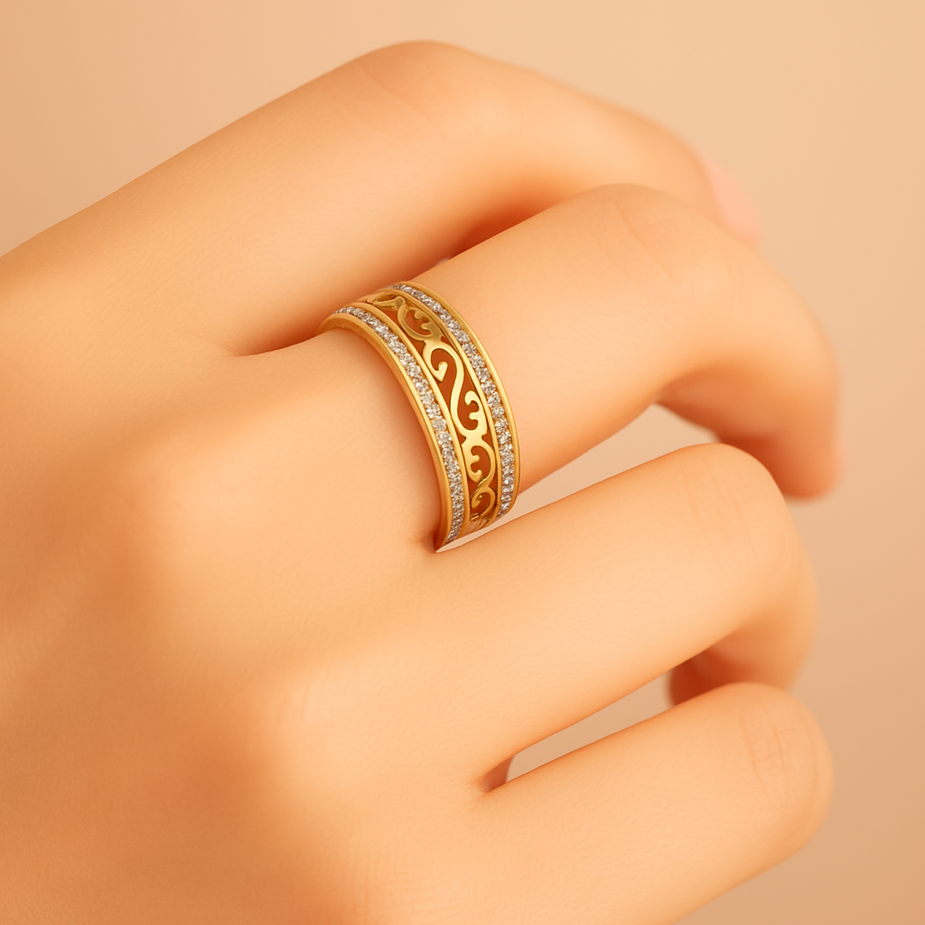 Delicate Engraved Ring - Elegant Rhinestone Accessory