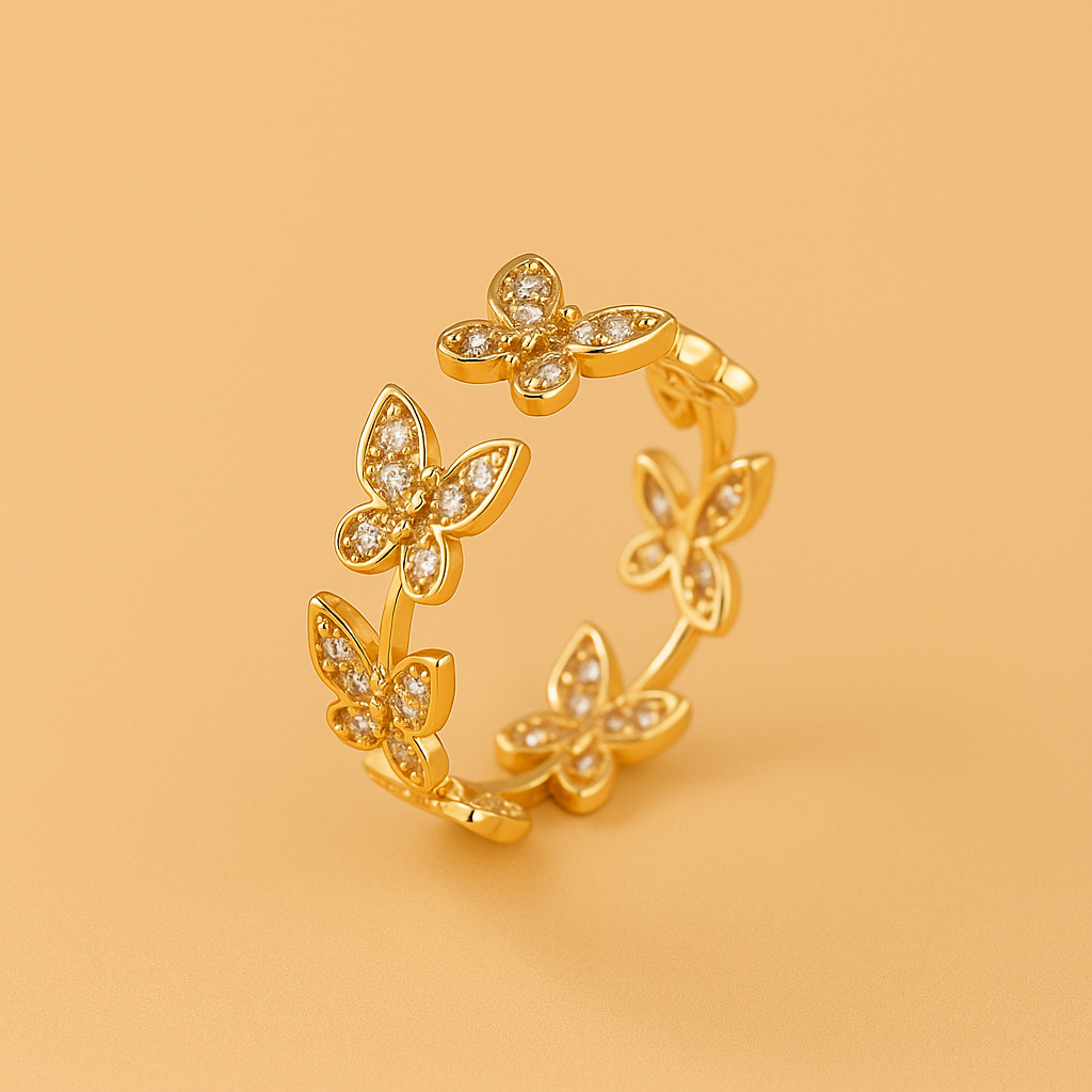 Elegant copper butterfly ring with shiny zirconia