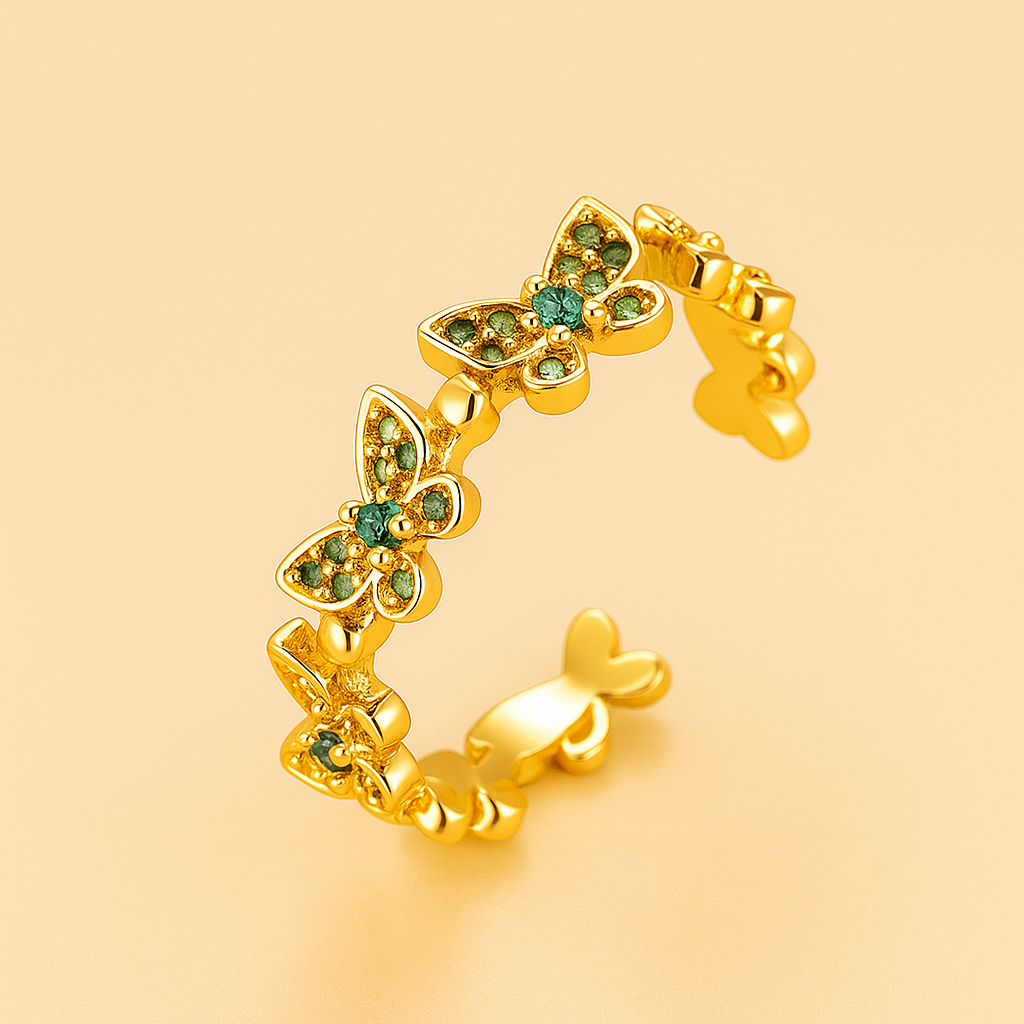 Elegant copper butterfly ring with shiny zirconia