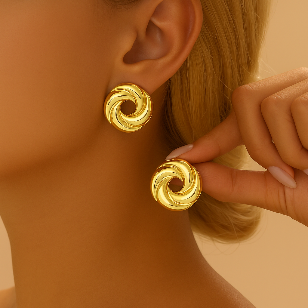 Gold Spiral Statement Earrings – Gothic Punk Elegance