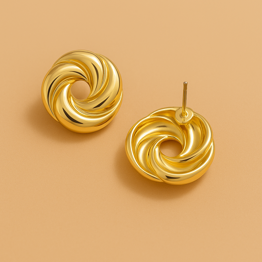Gold Spiral Statement Earrings – Gothic Punk Elegance