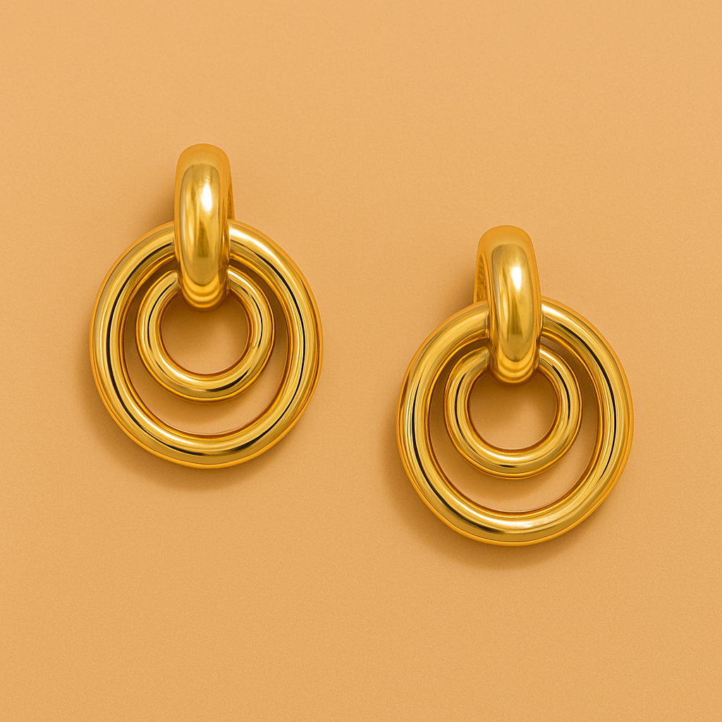 Vintage 18K Gold Geometric Stud Earrings for Women