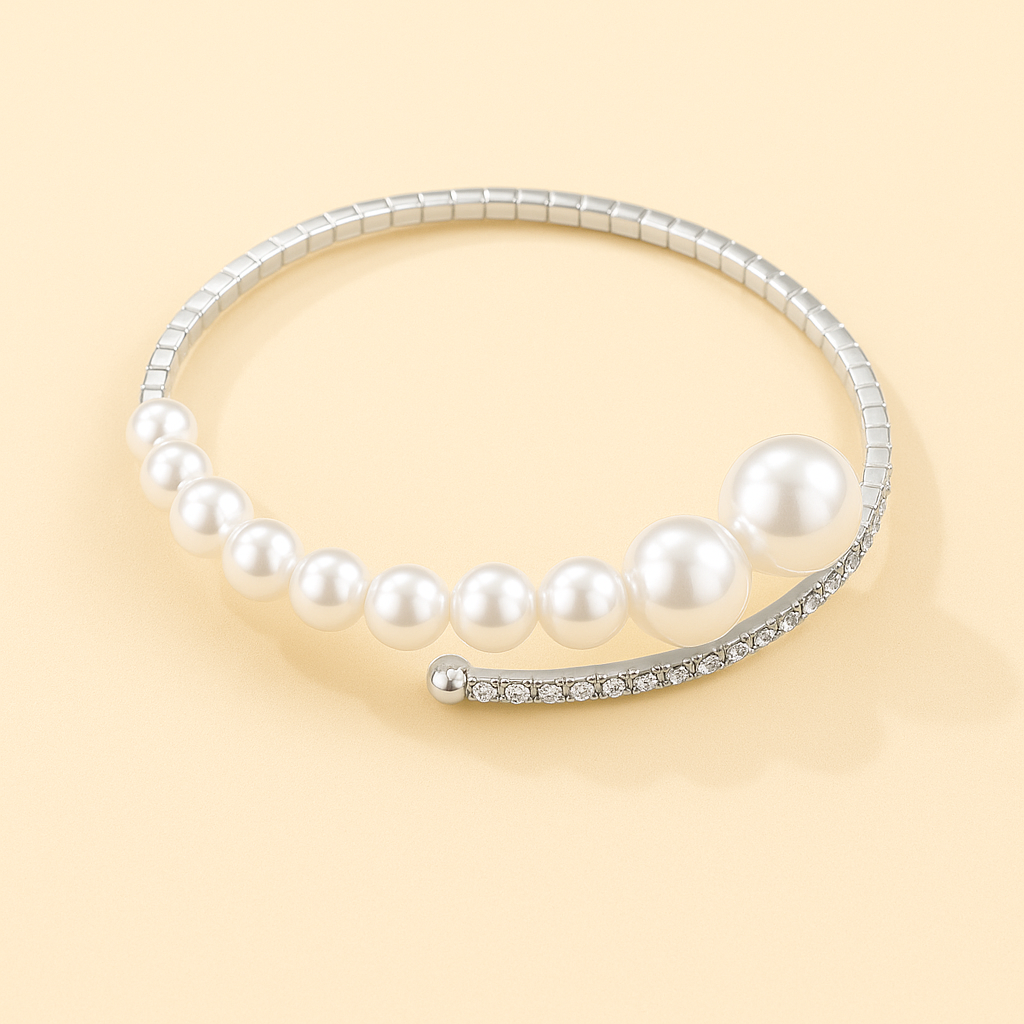 Elegant Rhinestone Cuff Bracelet with Pearl Accents