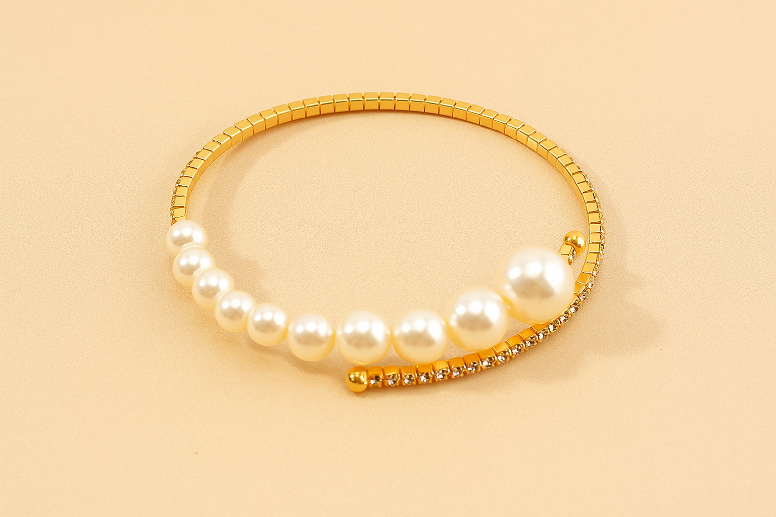 Elegant Rhinestone Cuff Bracelet with Pearl Accents