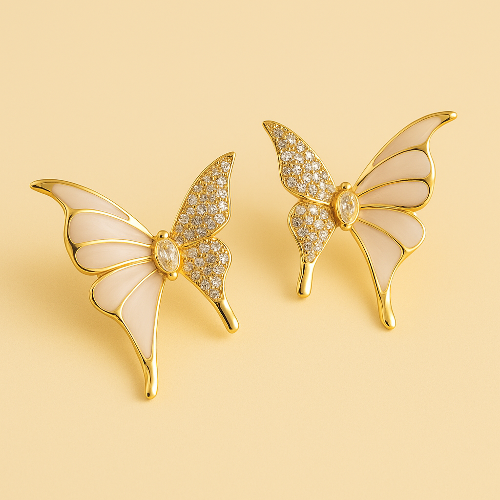 Delicate butterfly wing stud earrings with stones