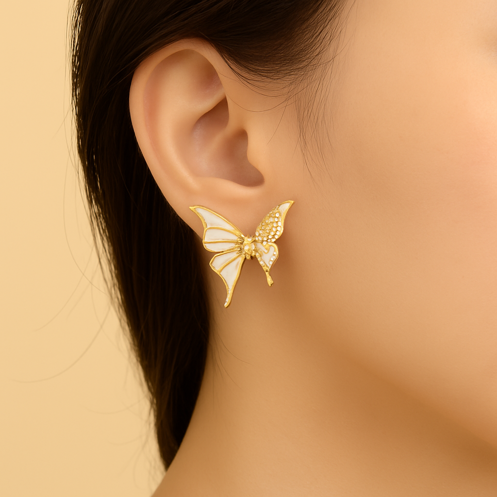 Chic Butterfly Wing Stud Earrings – Delicate Stone Detail
