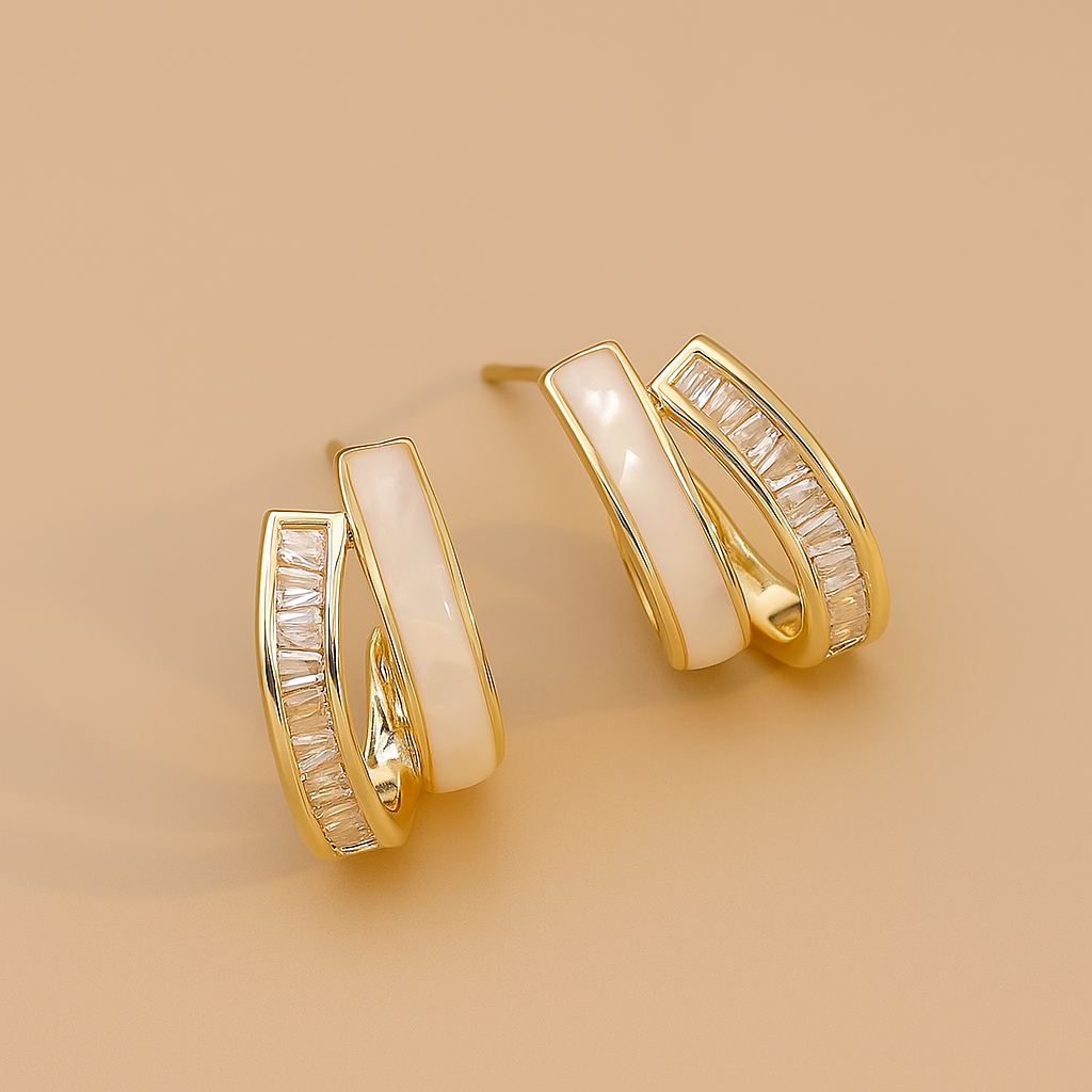 Elegant double layer C-shaped gold earrings