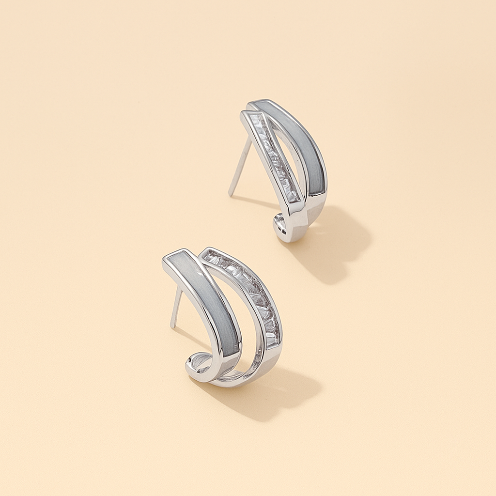 Exquisite Double-Layer C-Shaped Earrings in Gold Finish