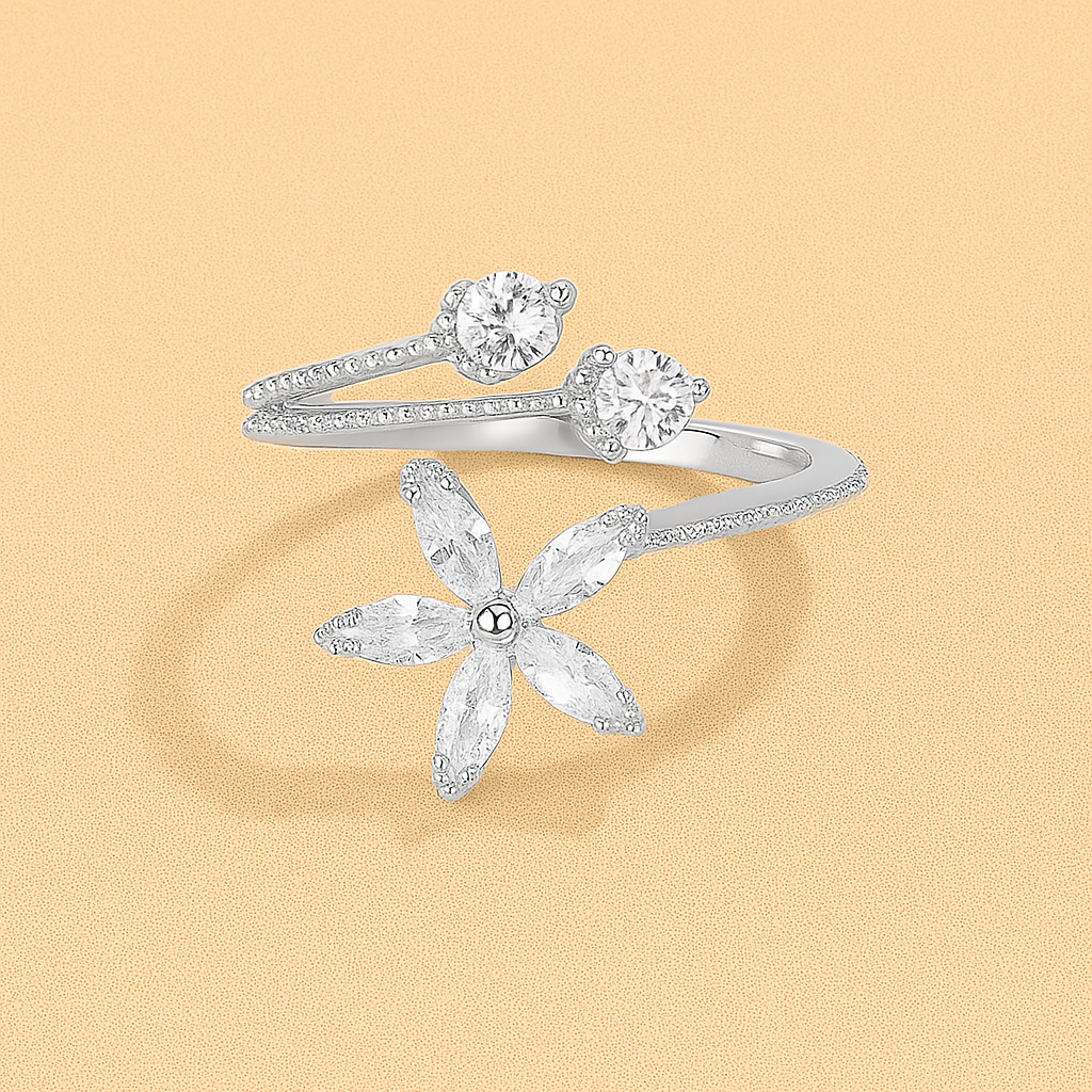 Ornate floral-inspired ring with sparkling zirconia