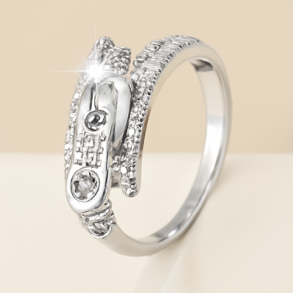 Synthetic cubic zirconia ladies' ring with stylish zipper design