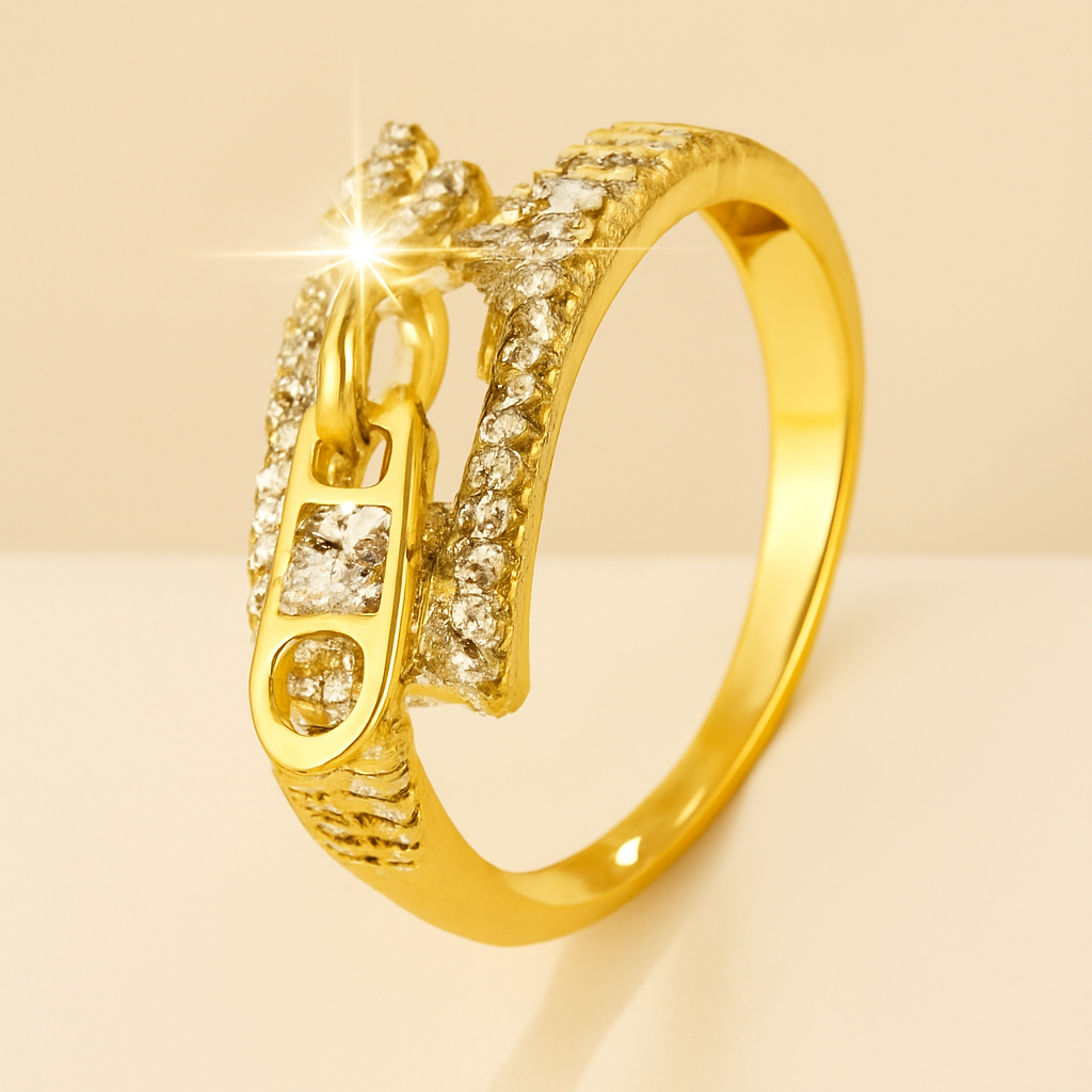 Synthetic cubic zirconia ladies' ring with stylish zipper design