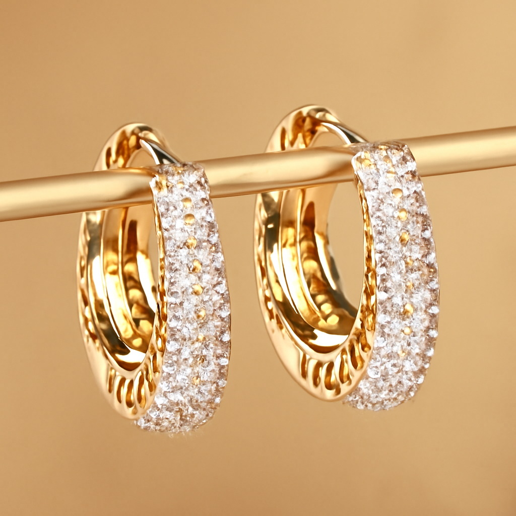 Elegant Creole Earrings with Pavé Zirconia Sparkle