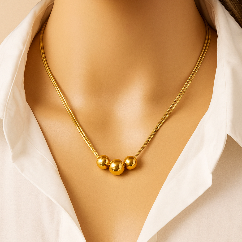 Fine Layered Beaded Necklace - Delicate Keybone Look