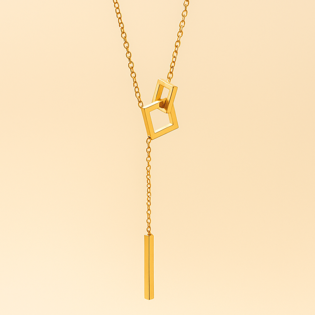 Square necklace with mesh motif - gold-colored