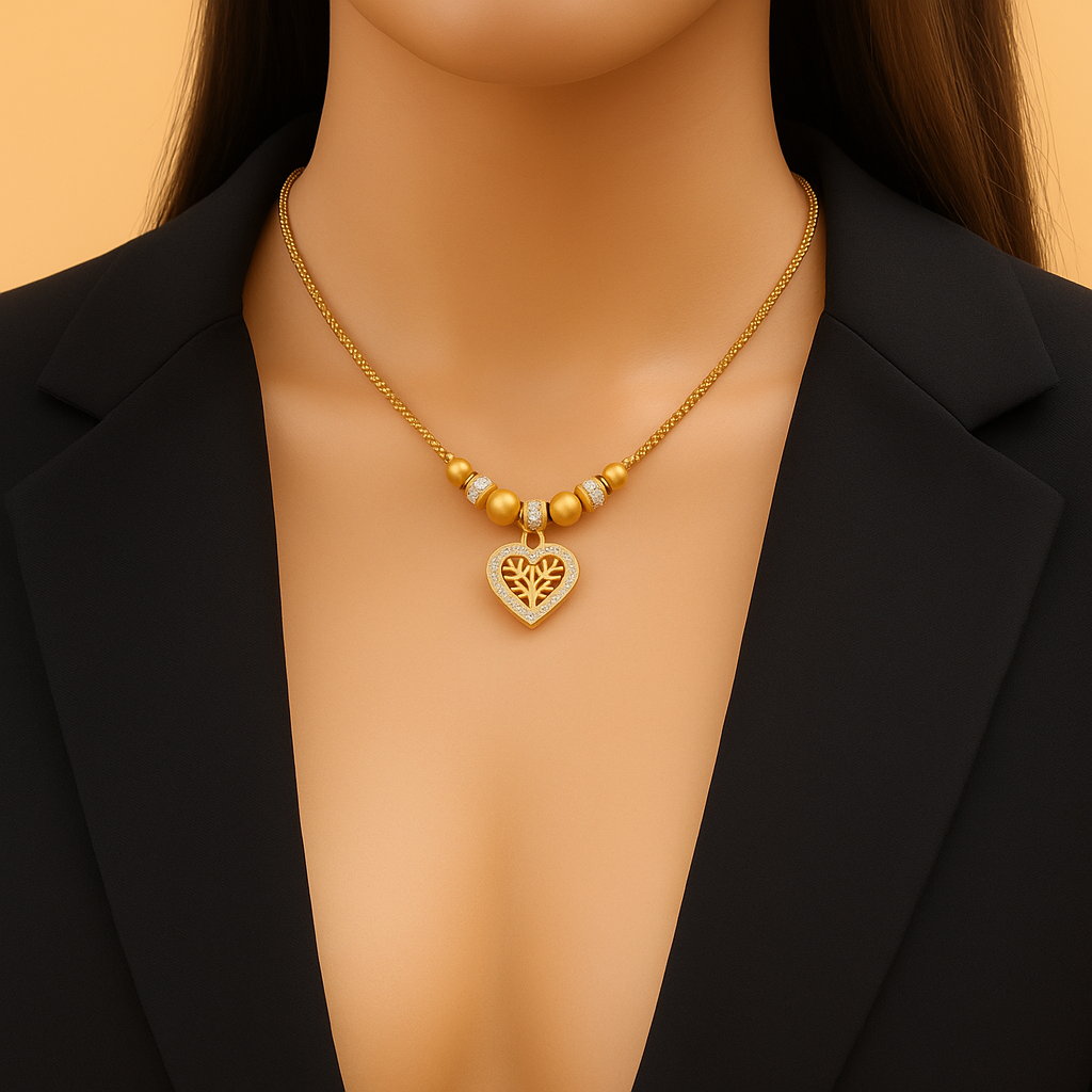 Gold Pendant Necklace with Heart-Shaped Tree | Unisex Jewelry
