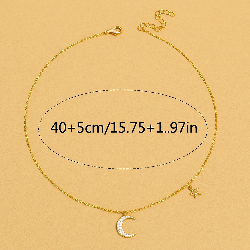 Shin star and moon pendant - Fine necklace