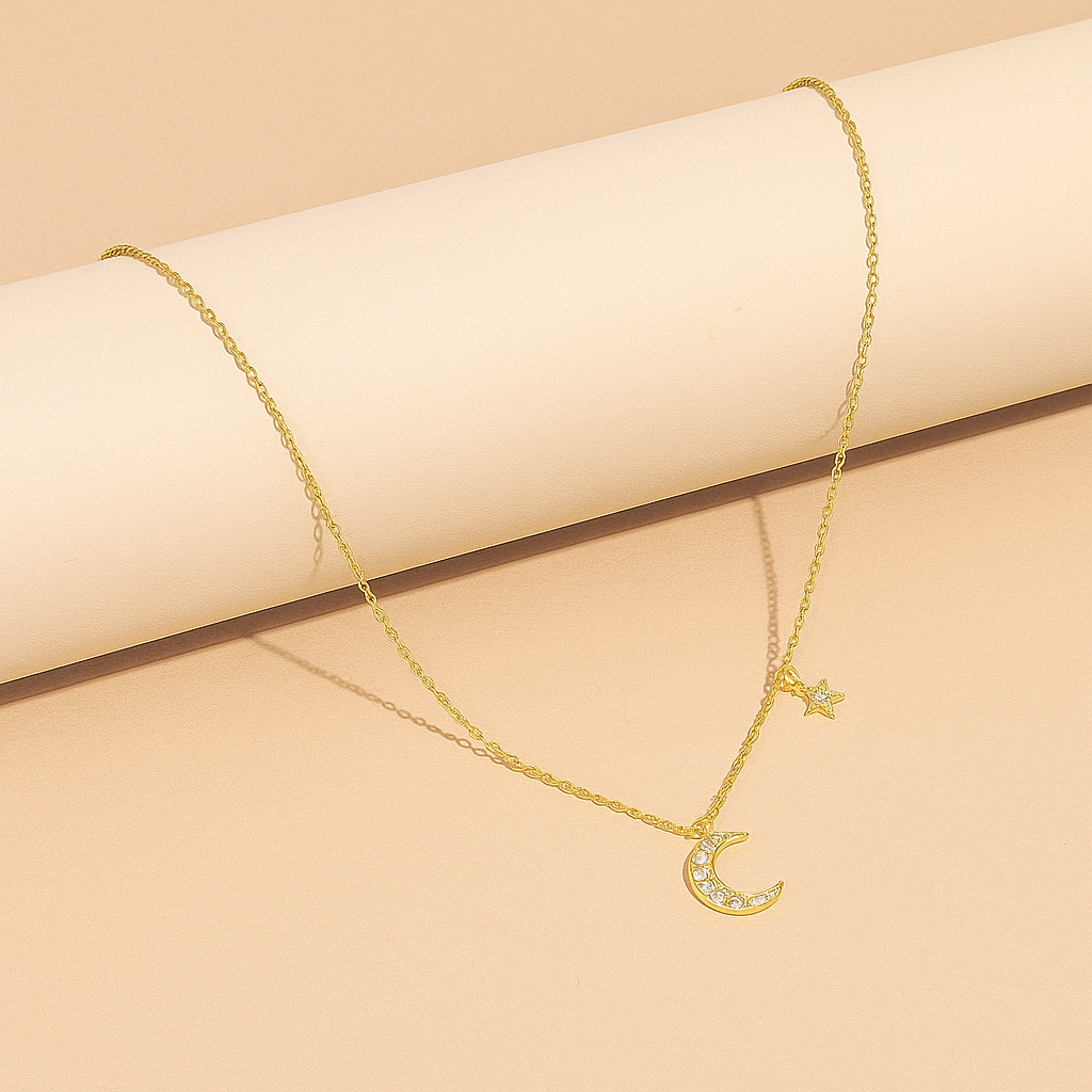 Shin star and moon pendant - Fine necklace