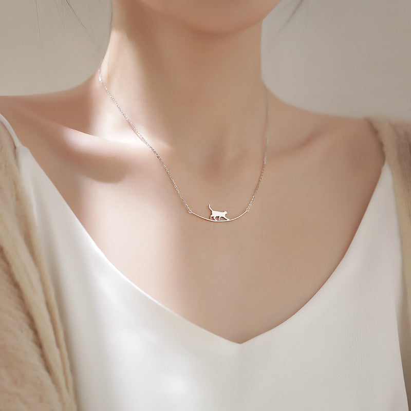 Sterling Silver Climbing Cat Necklace