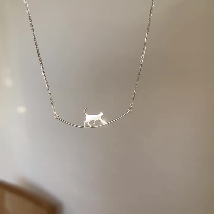 Sterling Silver Climbing Cat Necklace