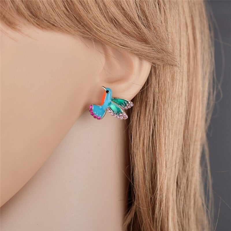 Hummingbird Earrings with Sparkling Crystals
