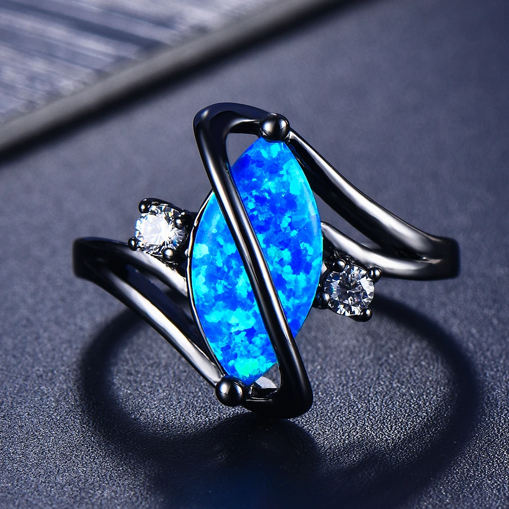 Dark Silver Ring with Blue Opal Center