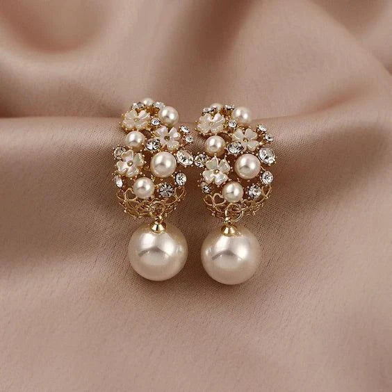 Bloom & Pearl Delicate Flower Drop Earrings