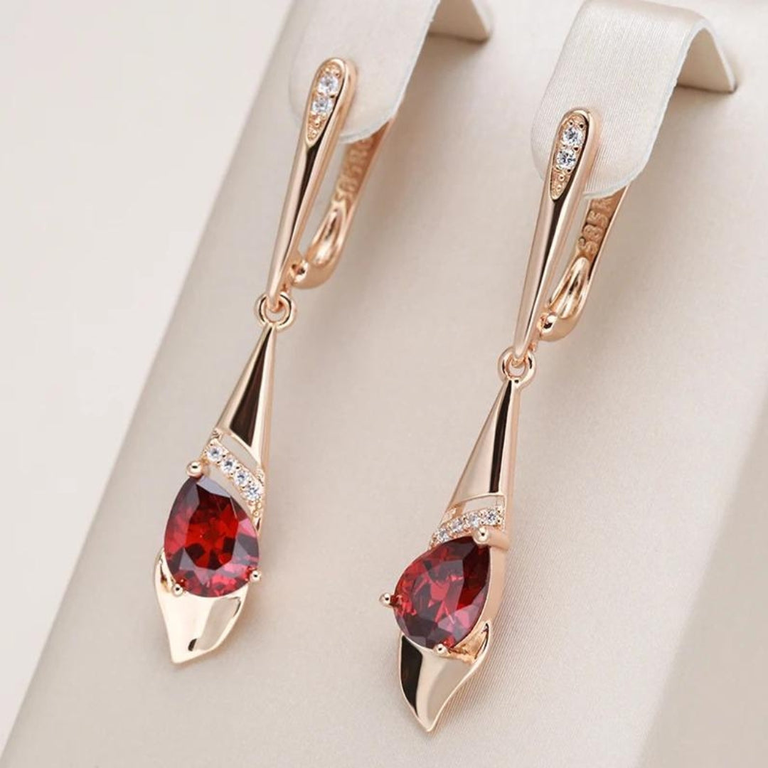 Gold Pendant Necklace with Sparkling Red Crystal