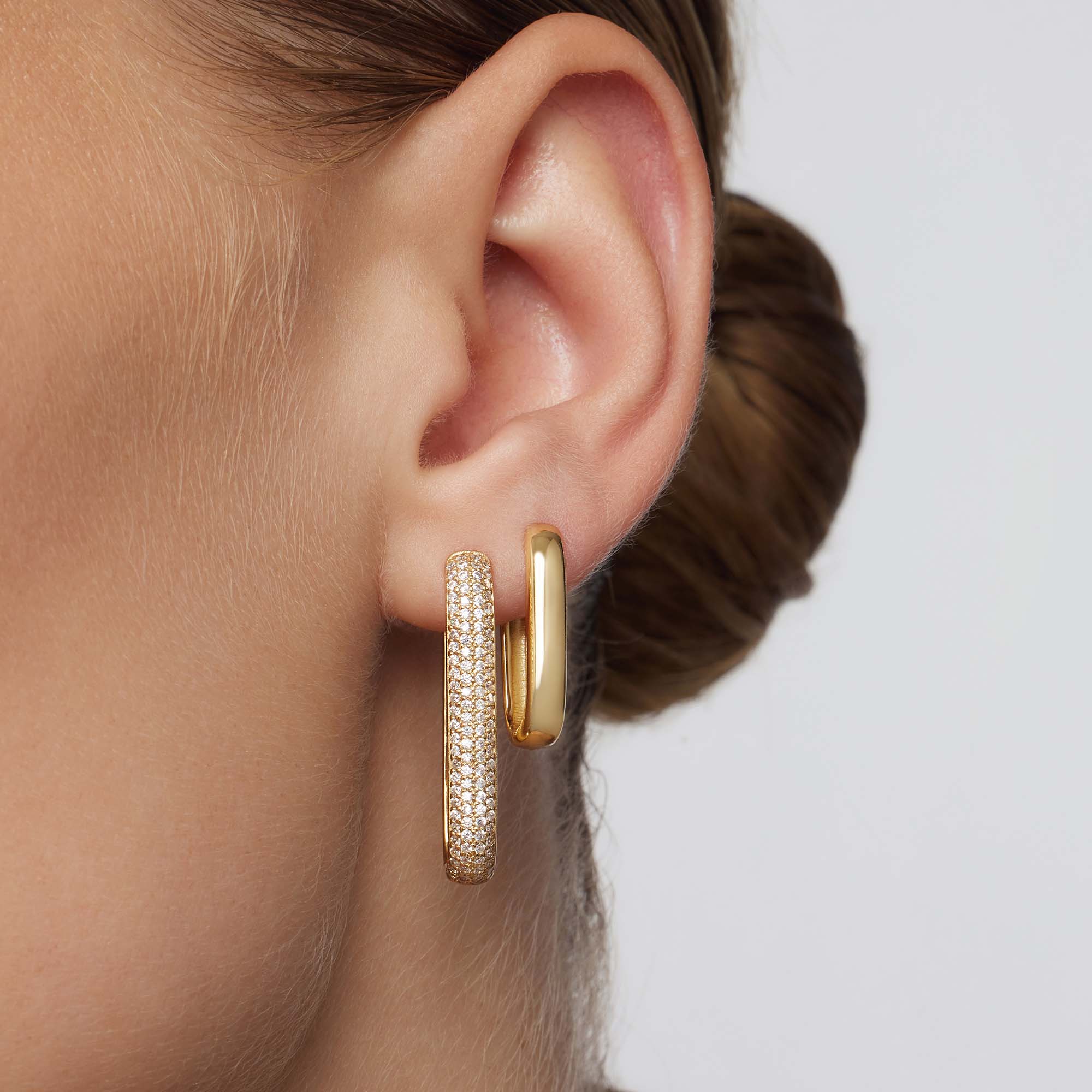 Large Pavé Hoop Earrings in 16k Gold