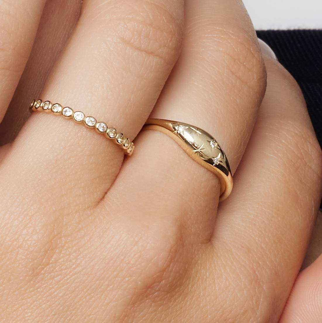 Dome Ring with Diamonds in 14k Gold