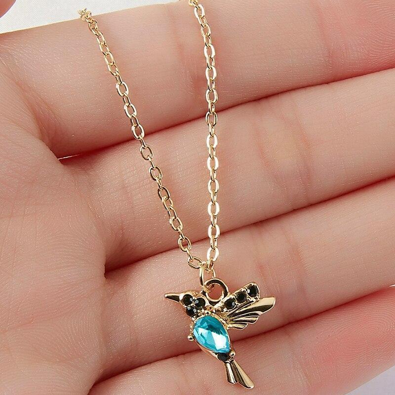 Hummingbird Pendant Necklace with Enamel and Zirconia