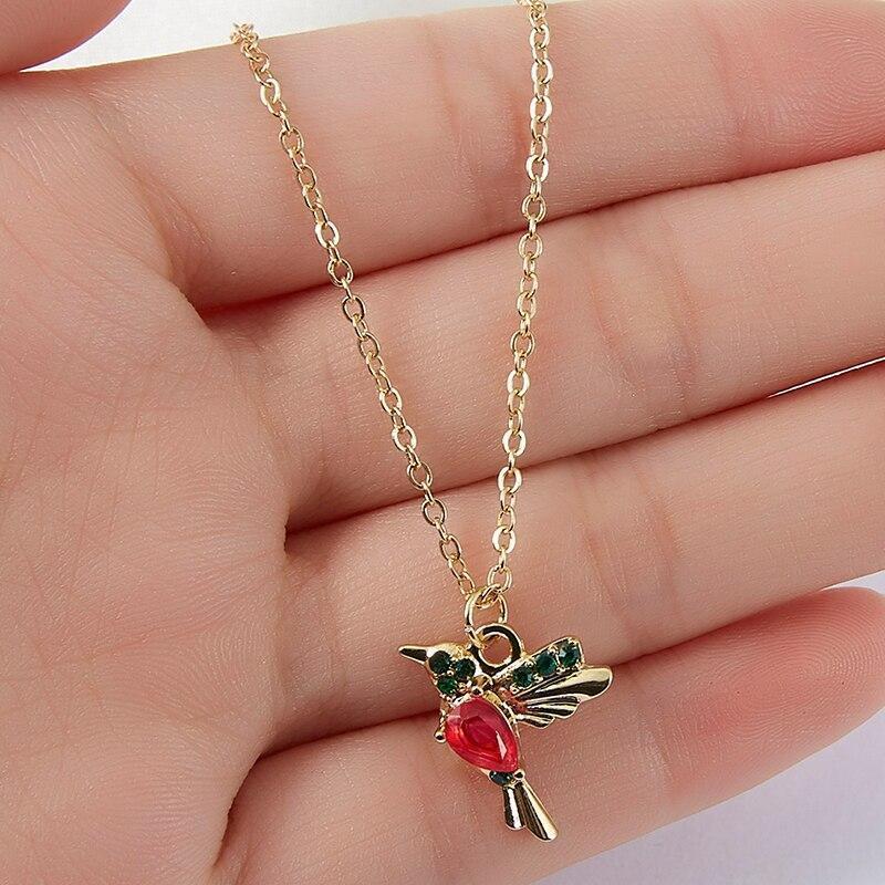 Hummingbird Pendant Necklace with Enamel and Zirconia