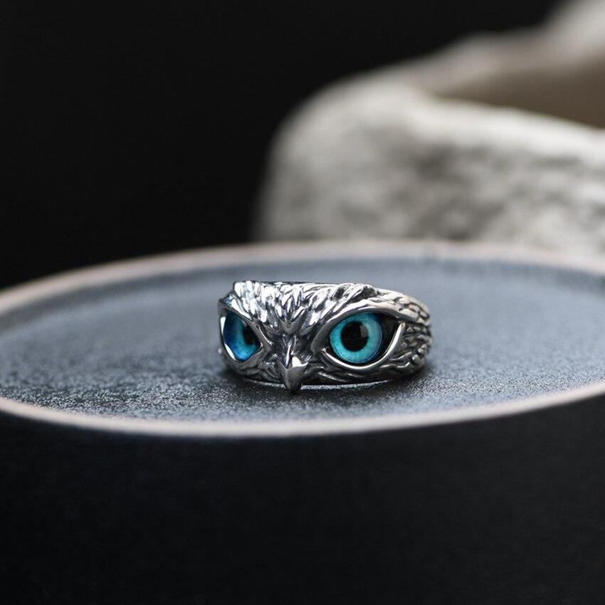 Silver Adjustable Owl Ring with Opal Accent