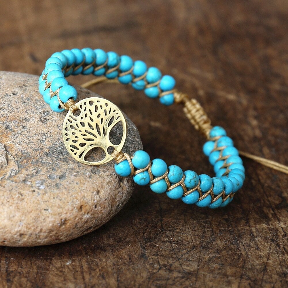 Bracelet with Tree of Life, Handmade and With Turquoise Stone