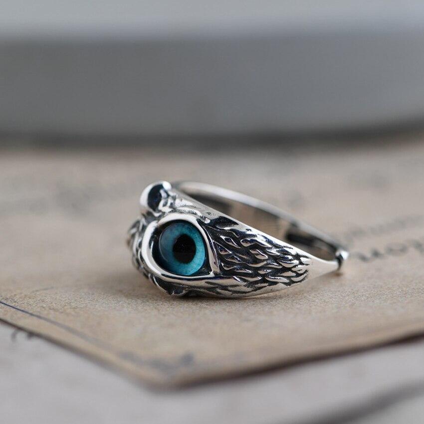 Silver Adjustable Owl Ring with Opal Accent