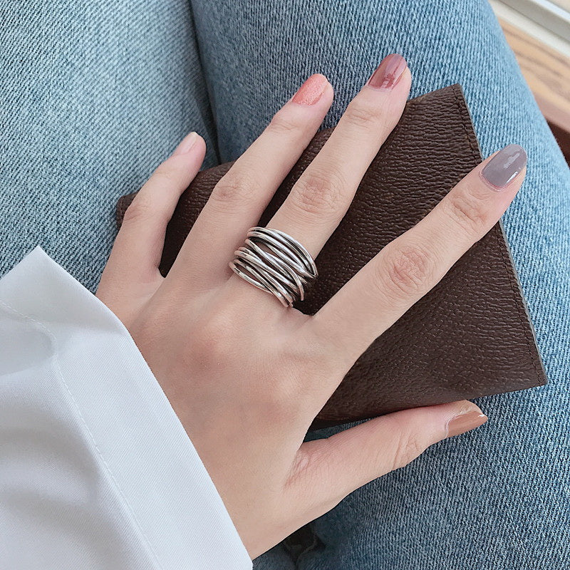 Adjustable, Layered Silver Ring
