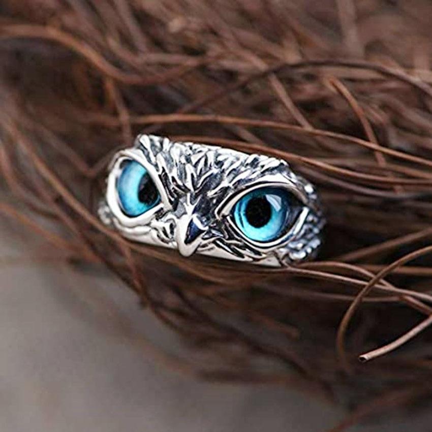 Silver Adjustable Owl Ring with Opal Accent