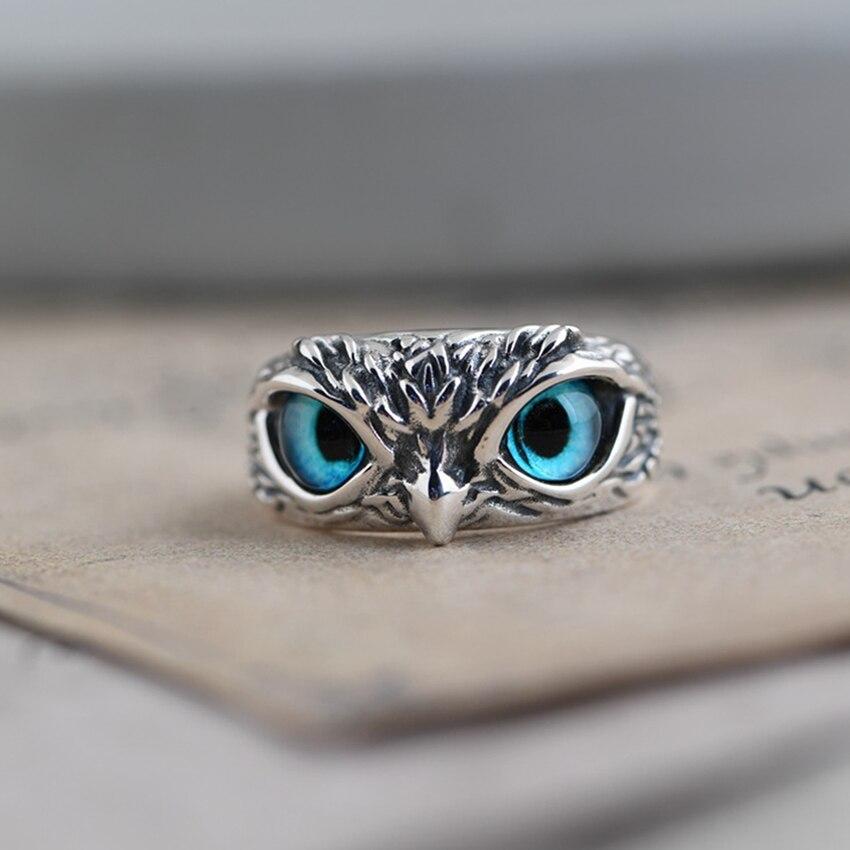 Silver Adjustable Owl Ring with Opal Accent