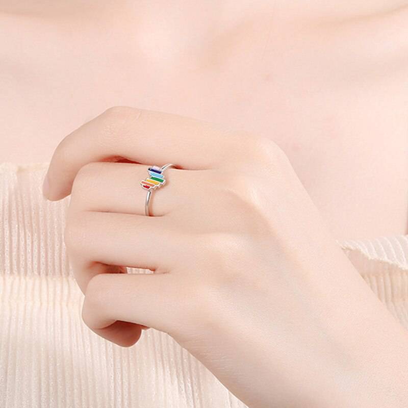 Rainbow crown heart ring (open) - vintage design with LGBT pride