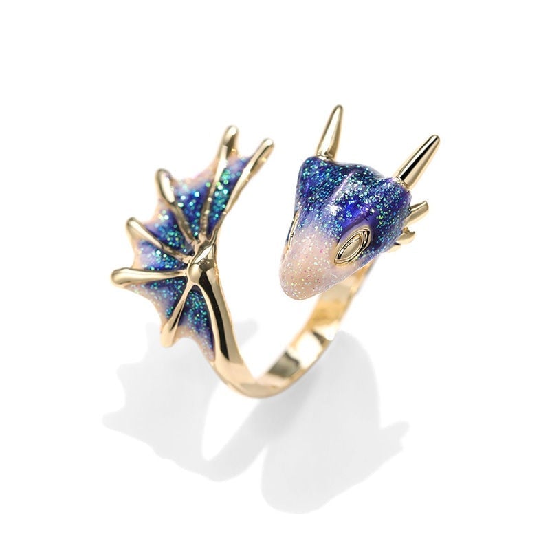 Elegant Silver Ring with Blue Dragon Motif