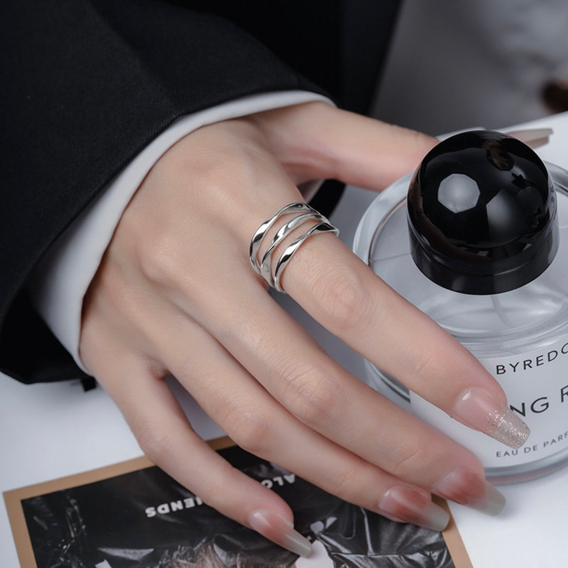 Sterling Silver Minimalist Triple Twist Line Ring