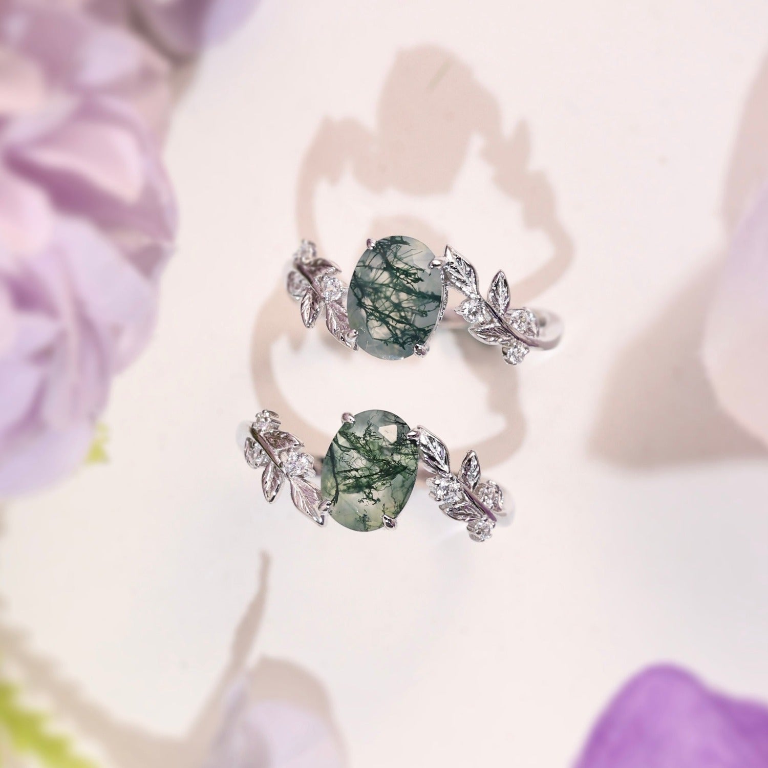 Natural moss agate ring - “Between the leaves” design