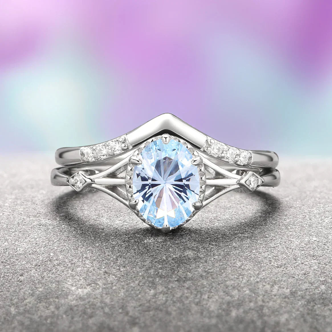 Celtic-inspired gemstone ring set - morganite, aquamarine & ruby